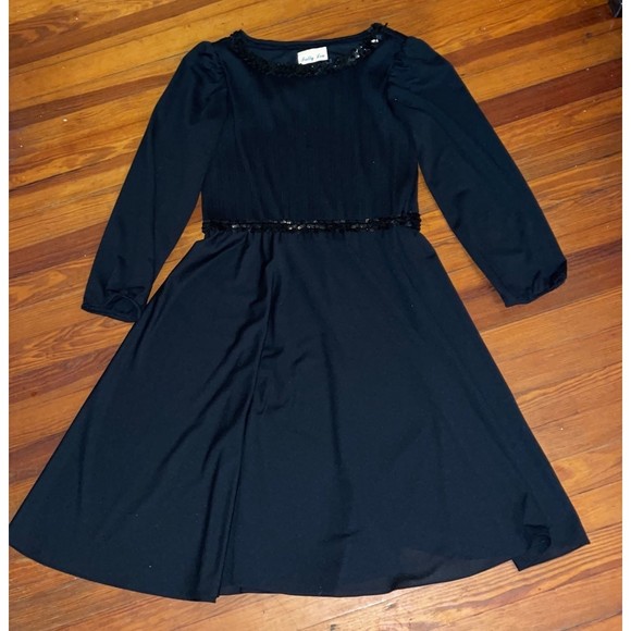 Vintage 60s Sally Lou black sequin trim Retro Mod Pinup Rockabilly Dress XL - Picture 5 of 12